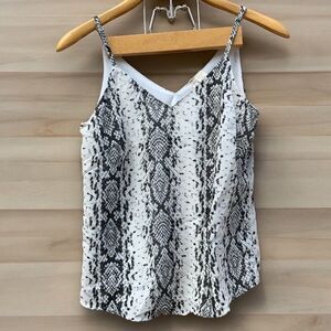 Japna Spaghetti Strap Tank Top Women’s Size S Gray White Snakeskin Print Layered